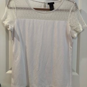 White mixed-media top with lace detail